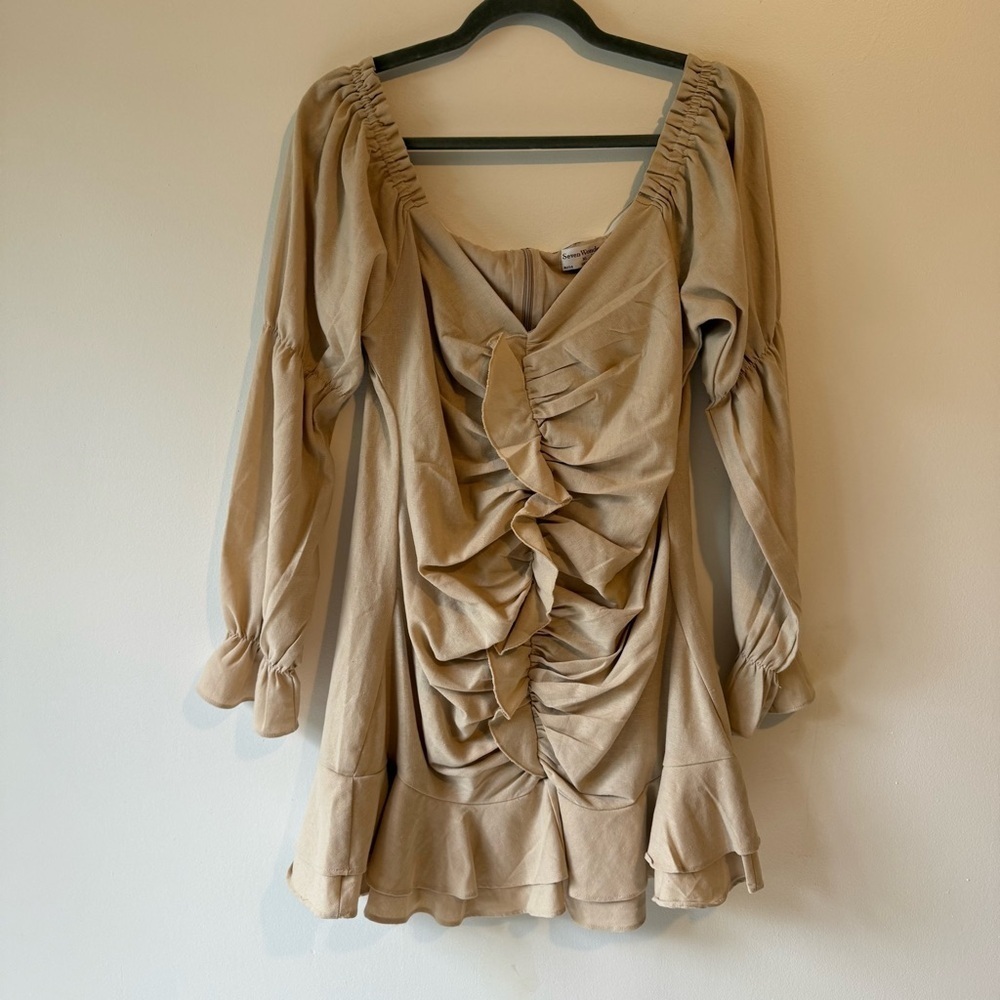 Seven Wonders Lottie Dress off shoulders ruffled long sleeve linen Blend SZ XL